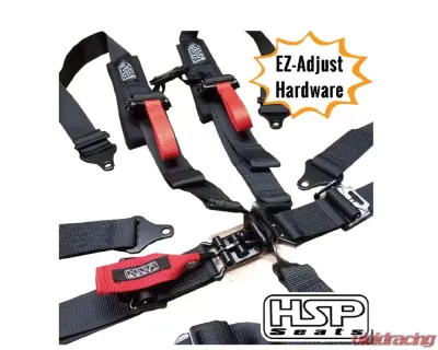 HSP Seats 5 Point Racing Harness 3 In Wide Latch Link Wrap or Bolt Mounting Padded Shoulders Black - SB33LLSFIB-JJHX